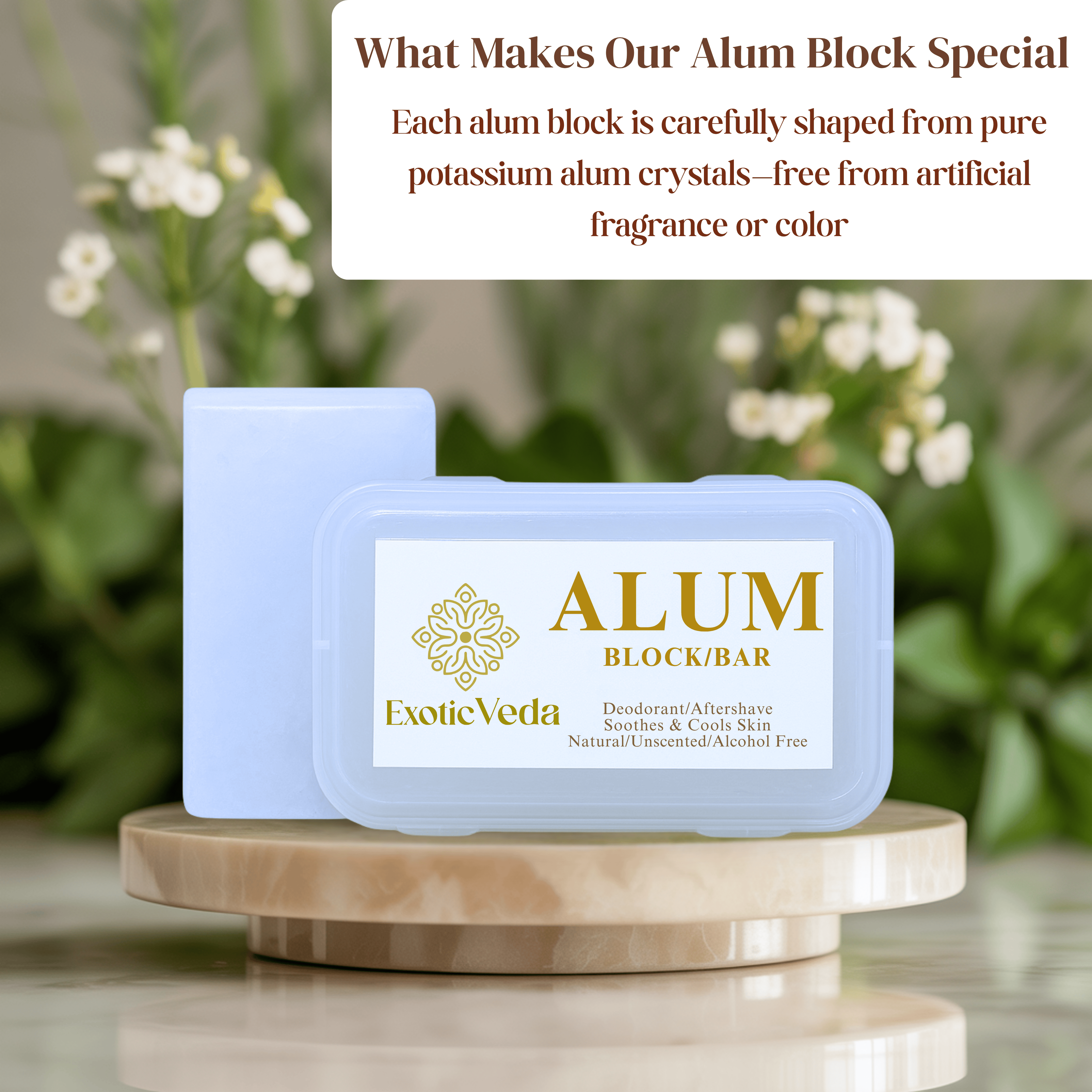Alum block shaving product, multi-use natural deodorant, aftershave, and skin soother by ExoticVeda.