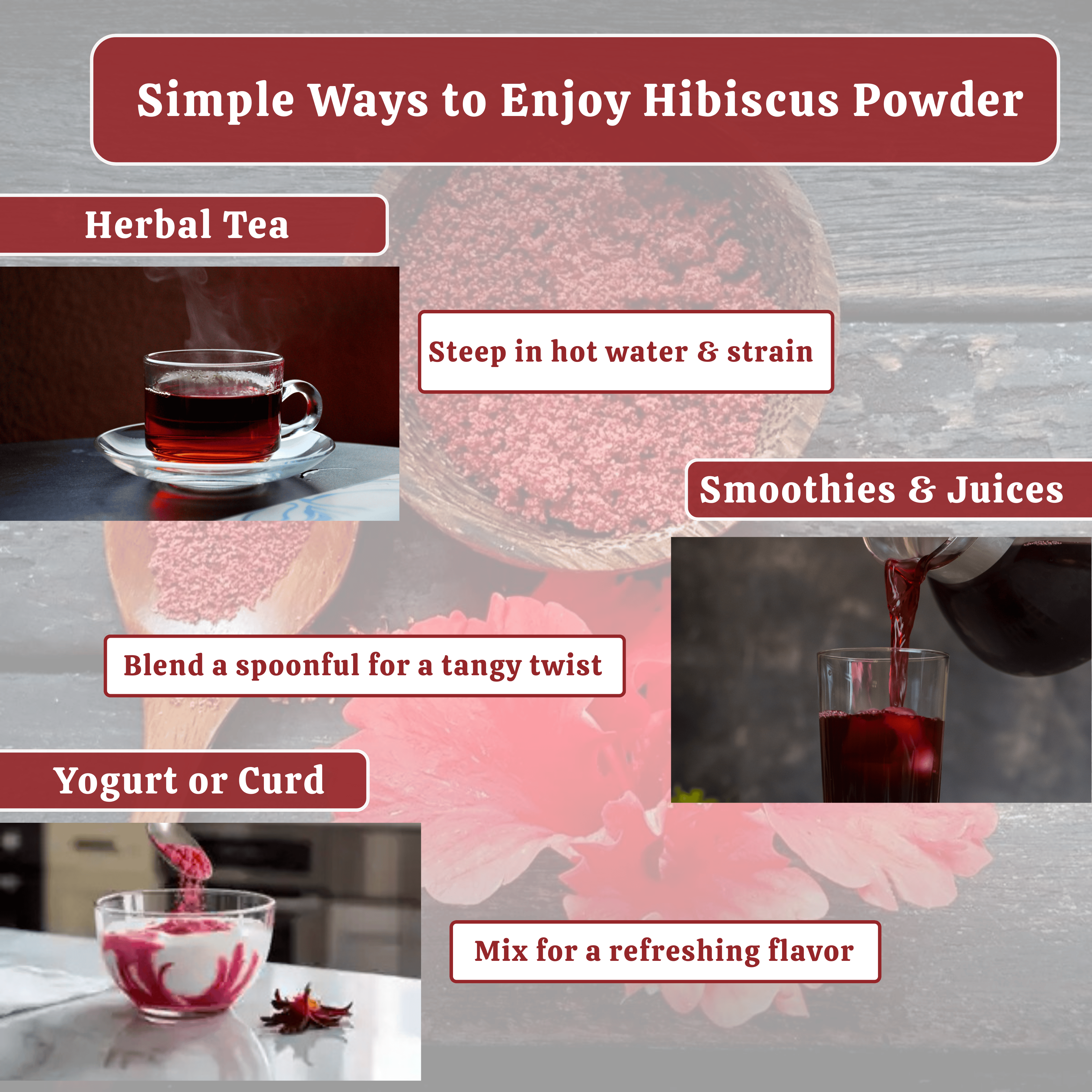 Hibiscus Powder 100g (3.53 oz) – 100% Pure Hibiscus Flower Powder for Tea, Smoothies, Hair & Skin Care