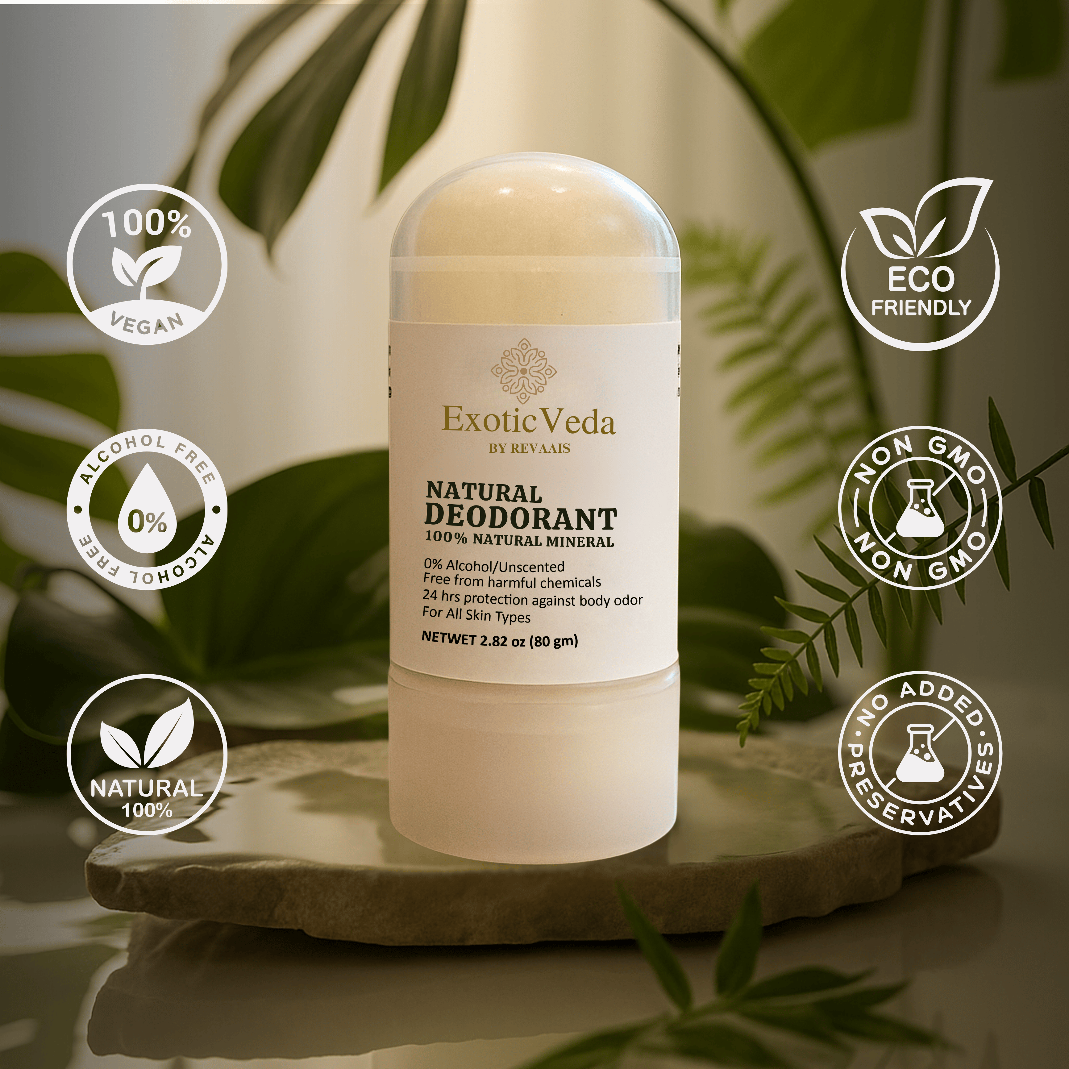 Natural Crystal Roll-On Deodorant – Aluminum-Free, Fragrance-Free, 80g