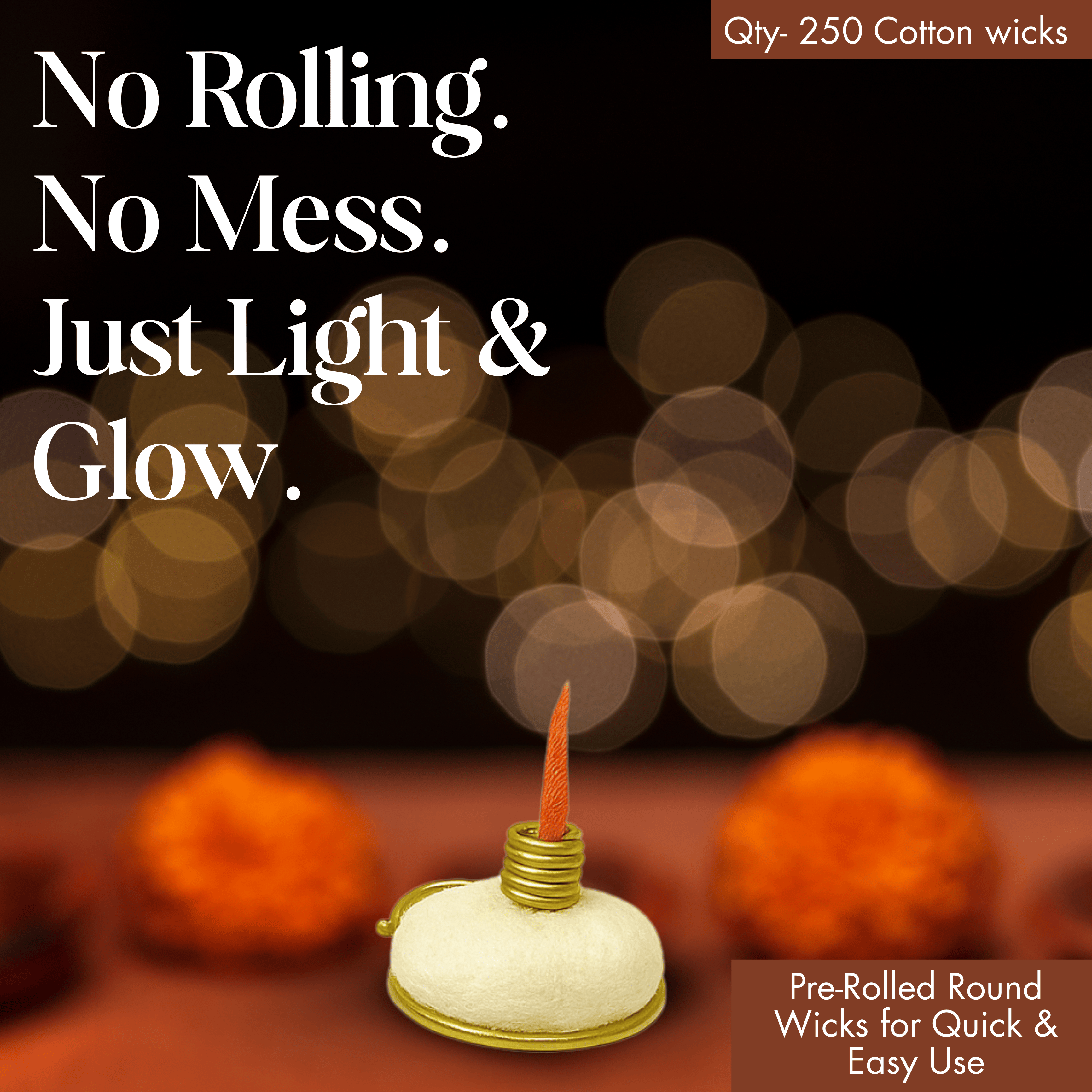 Premium Round Cotton Wick with Brass Wick Holder, Pack of 250 Round Cotton Wick