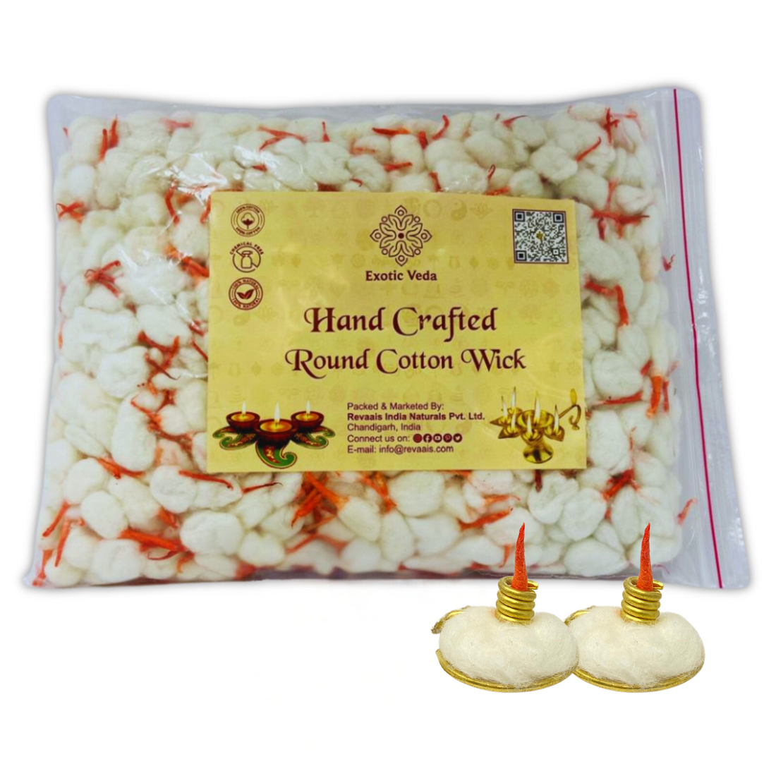 Round Cotton Wick with Brass Wick Holder - Traditional Brass Diya Wick Holder with Cotton Wick - Perfect Cotton Wick with Brass Holder for Oil Lamps &amp; Diyas (Pack of 500)