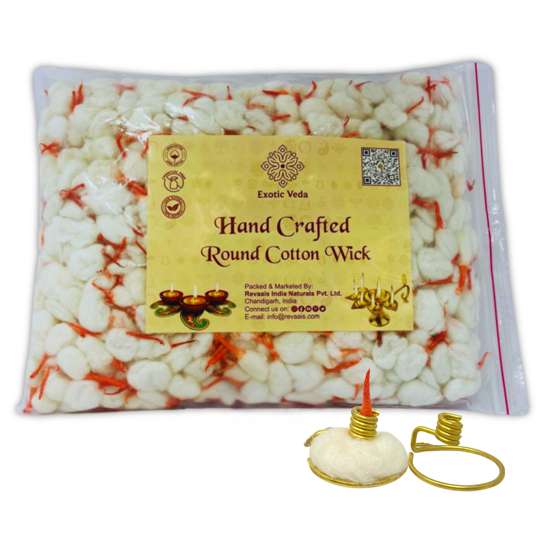 Premium Round Cotton Wick with Brass Wick Holder, Pack of 250 Round Cotton Wick