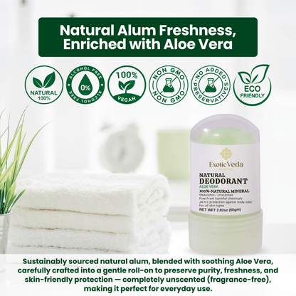 Aloe Vera Alum Roll-On Deodorant – Alcohol-Free, Aluminum-Free, 80g