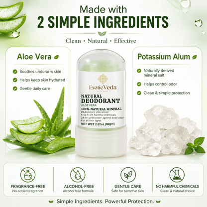 Aloe Vera Alum Roll-On Deodorant – Alcohol-Free, Aluminum-Free, 80g