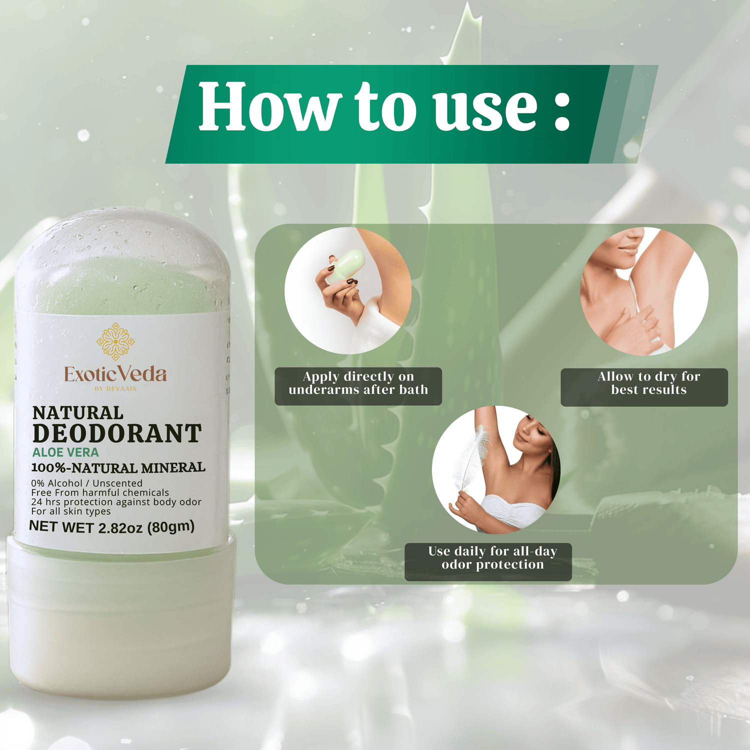 Aloe Vera Alum Roll-On Deodorant – Alcohol-Free, Aluminum-Free, 80g