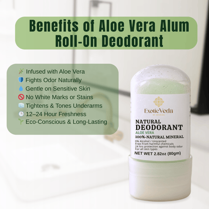Aloe Vera Alum Roll-On Deodorant – Alcohol-Free, Aluminum-Free, 80g