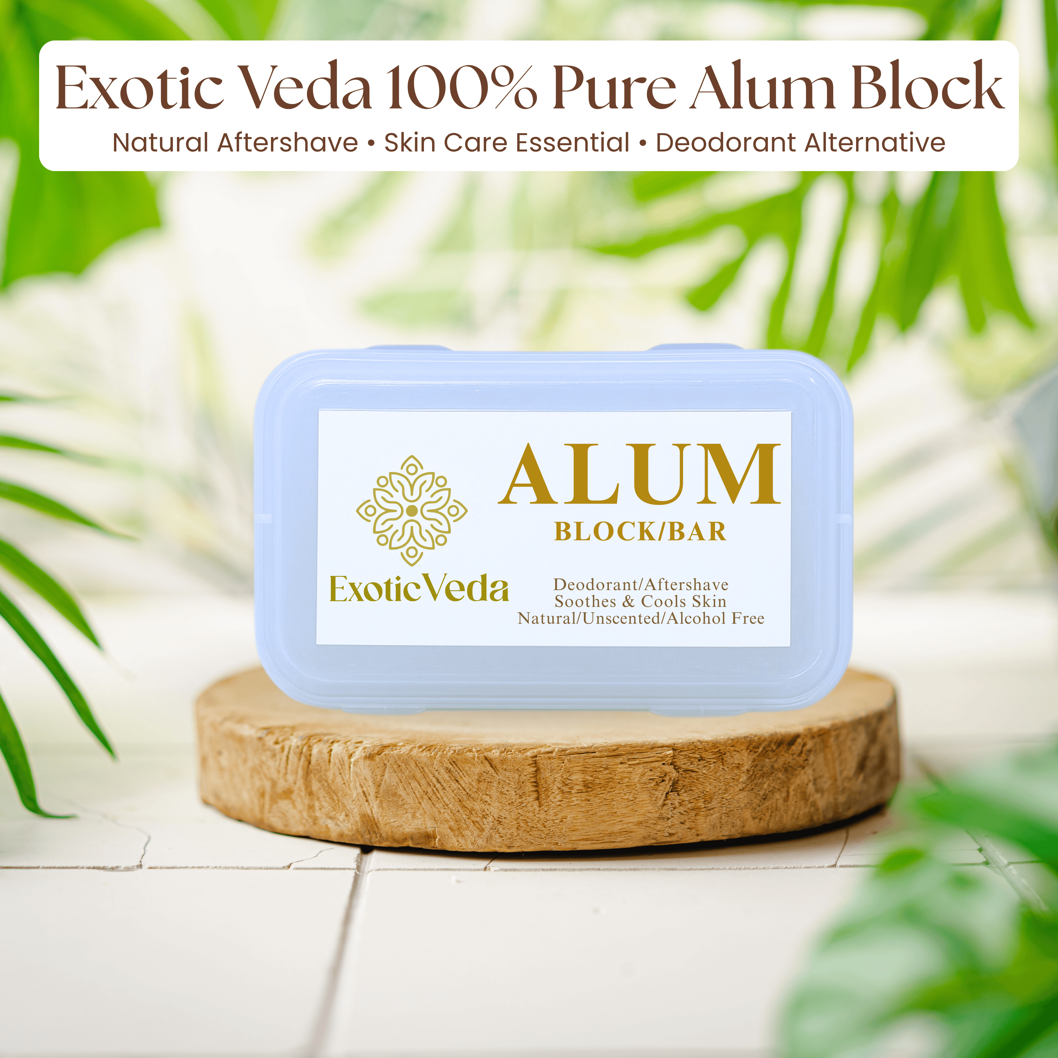  Alum block shaving product, multi-use natural deodorant, aftershave, and skin soother by ExoticVeda.