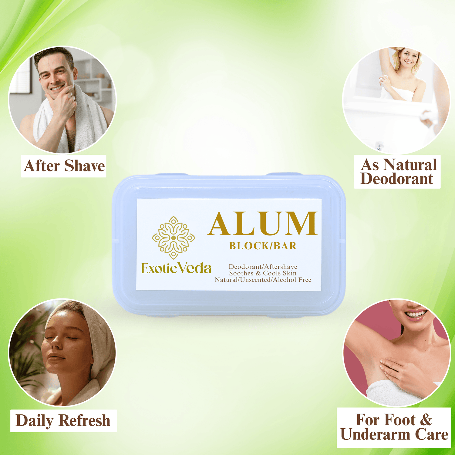 Alum block shaving product, multi-use natural deodorant, aftershave, and skin soother by ExoticVeda.