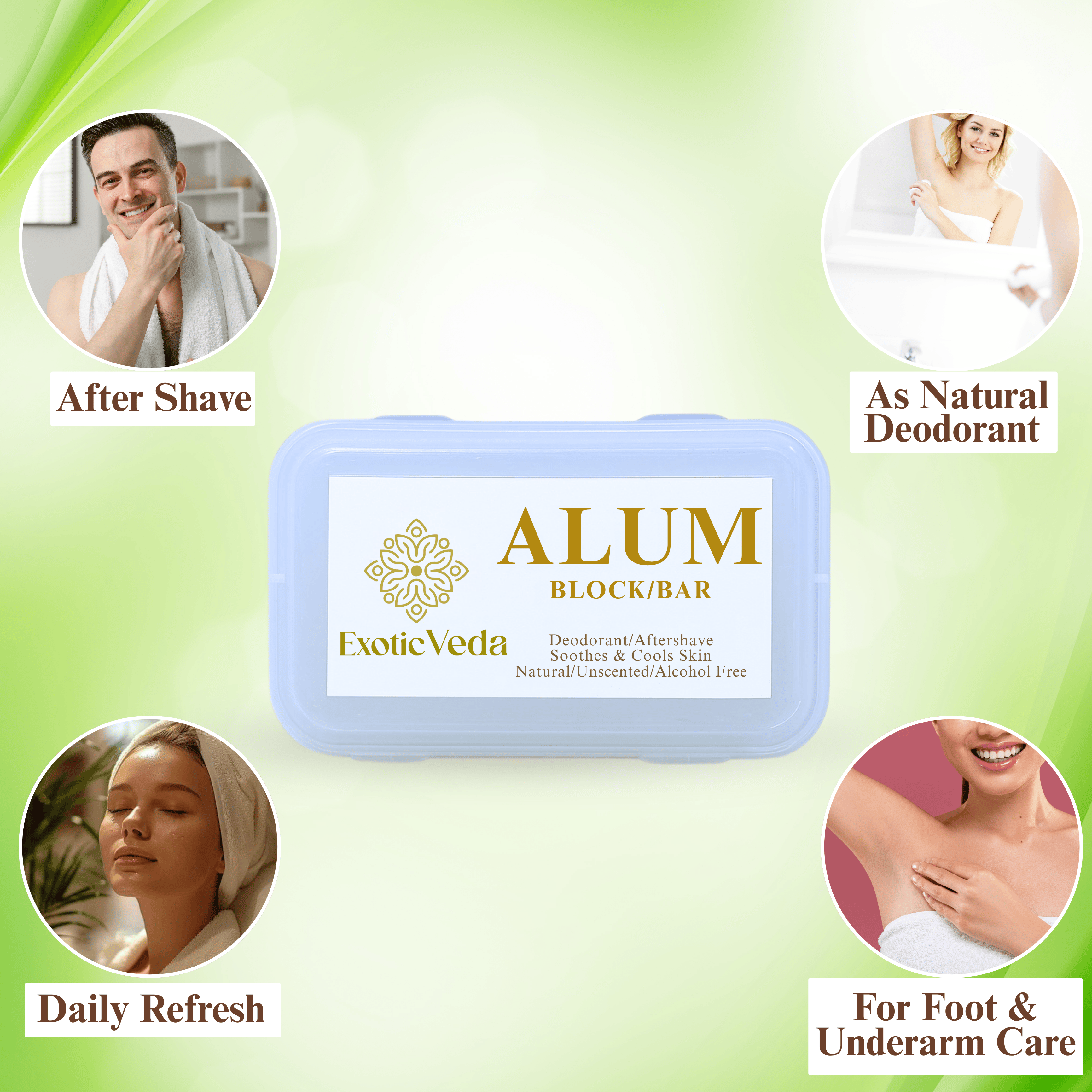 Alum block shaving product, multi-use natural deodorant, aftershave, and skin soother by ExoticVeda.