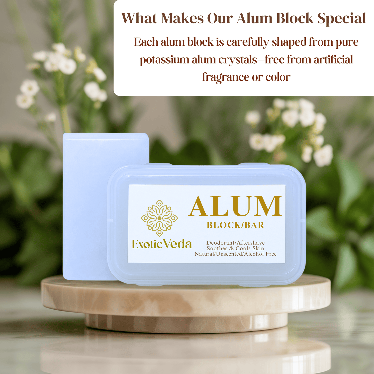  Alum block shaving product, multi-use natural deodorant, aftershave, and skin soother by ExoticVeda.