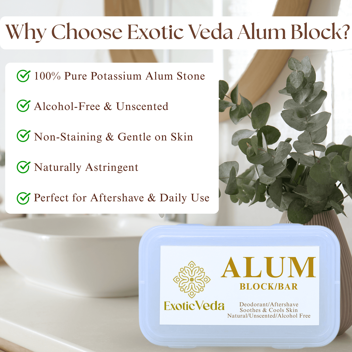  Alum block shaving product, multi-use natural deodorant, aftershave, and skin soother by ExoticVeda.