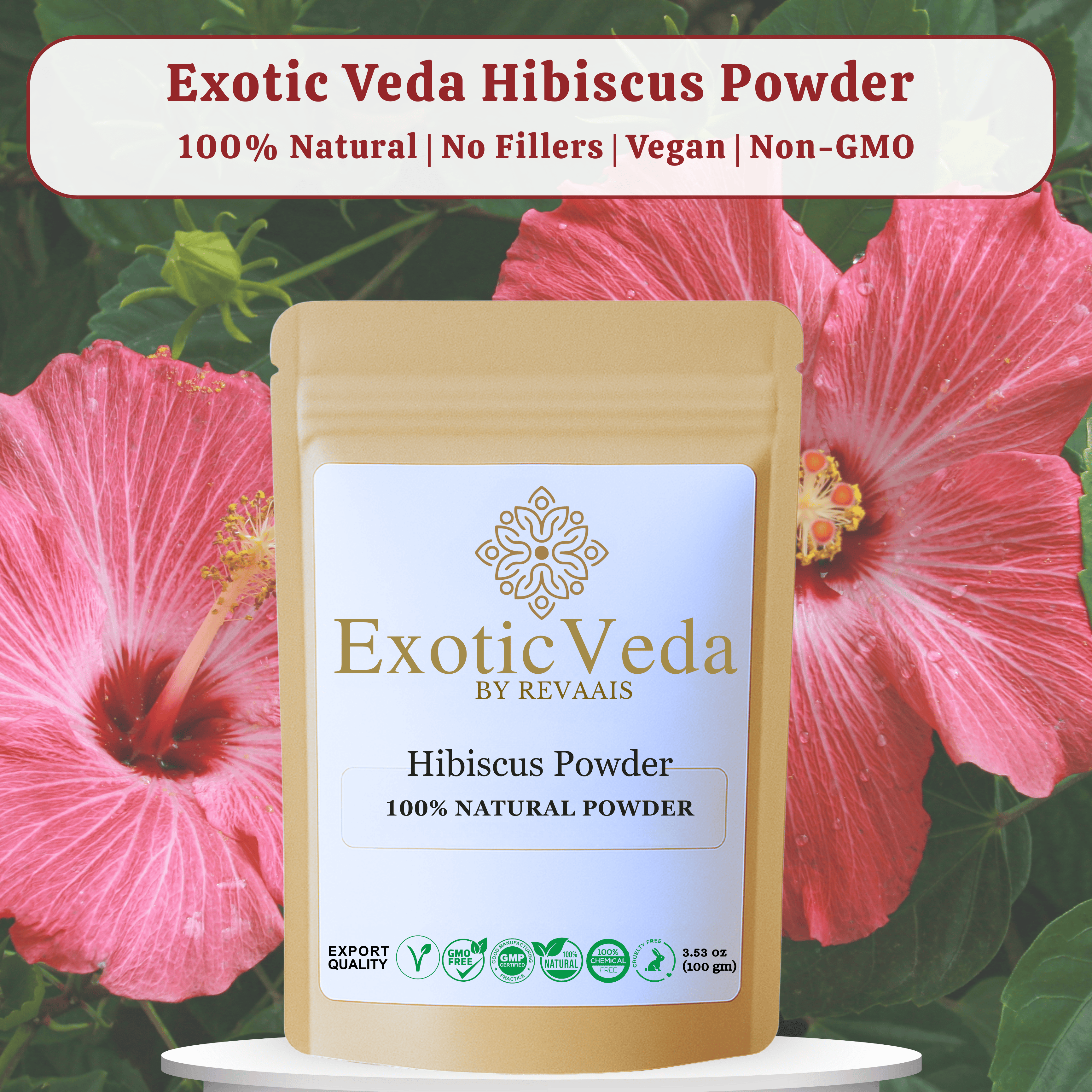 Hibiscus Powder 100g (3.53 oz) – 100% Pure Hibiscus Flower Powder for Tea, Smoothies, Hair &amp; Skin Care