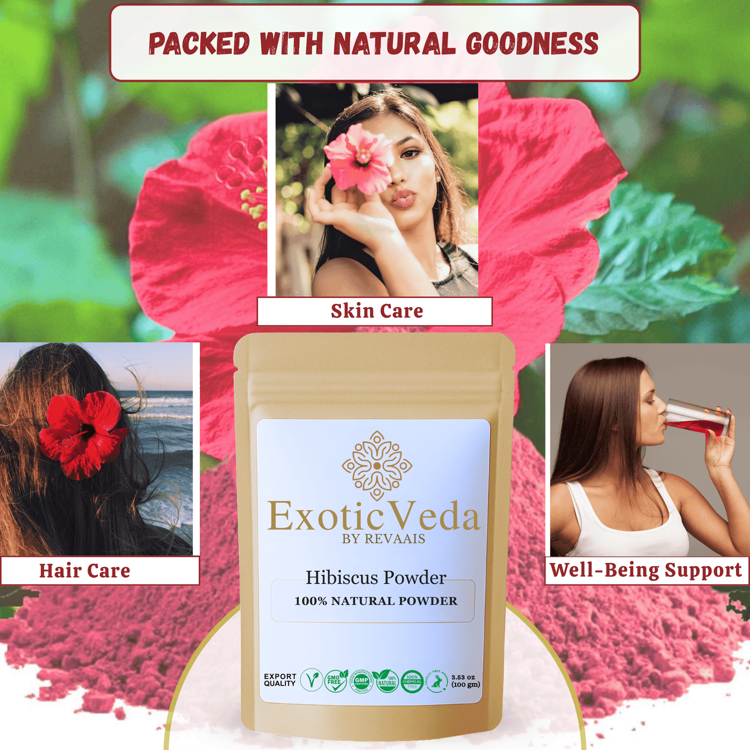 Hibiscus Powder 100g (3.53 oz) – 100% Pure Hibiscus Flower Powder for Tea, Smoothies, Hair &amp; Skin Care