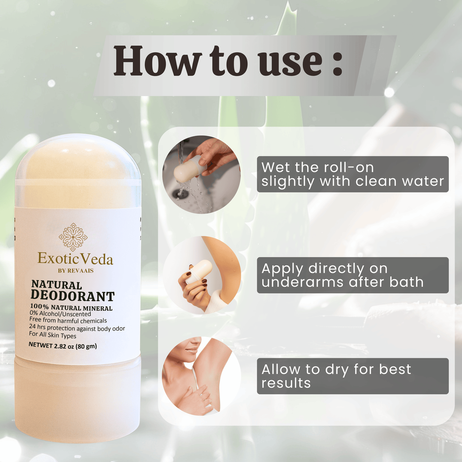 Natural Crystal Roll-On Deodorant – Aluminum-Free, Fragrance-Free, 80g