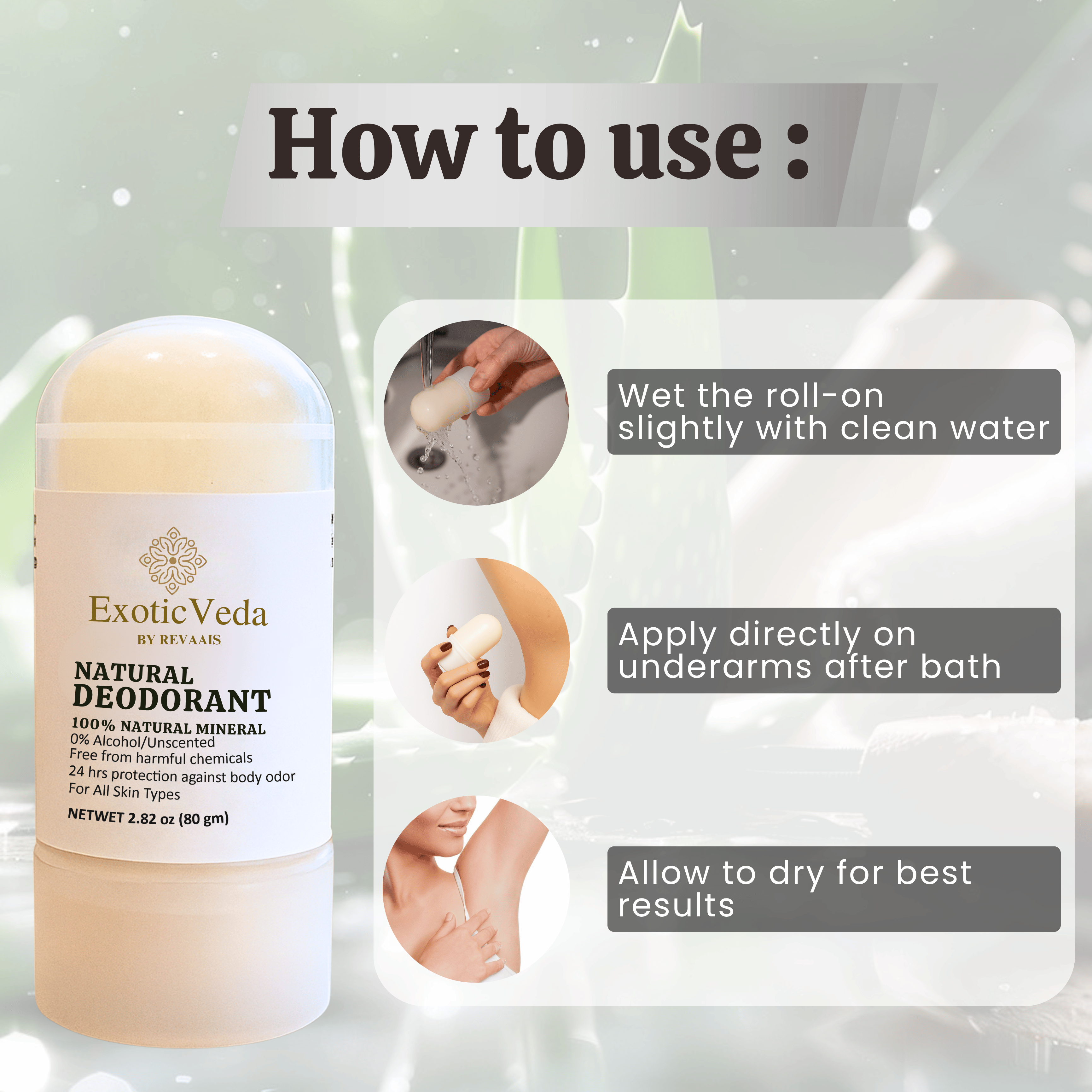 Natural Crystal Roll-On Deodorant – Aluminum-Free, Fragrance-Free, 80g
