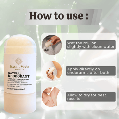 Natural Crystal Roll-On Deodorant – Aluminum-Free, Fragrance-Free, 80g