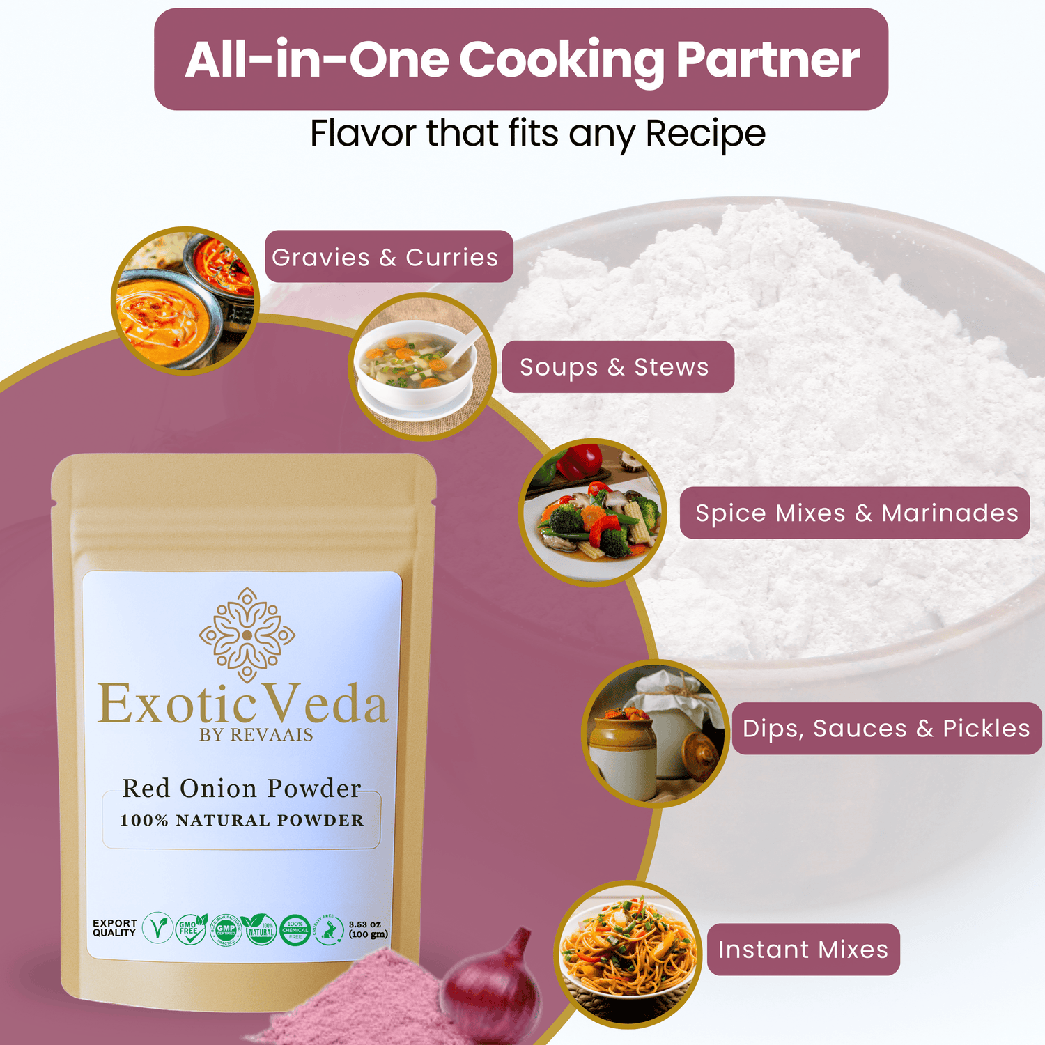 Red Onion Powder 100g (3.53 oz) – 100% Pure Dehydrated Onion Powder for Cooking, Seasoning, Soups &amp; Sauces