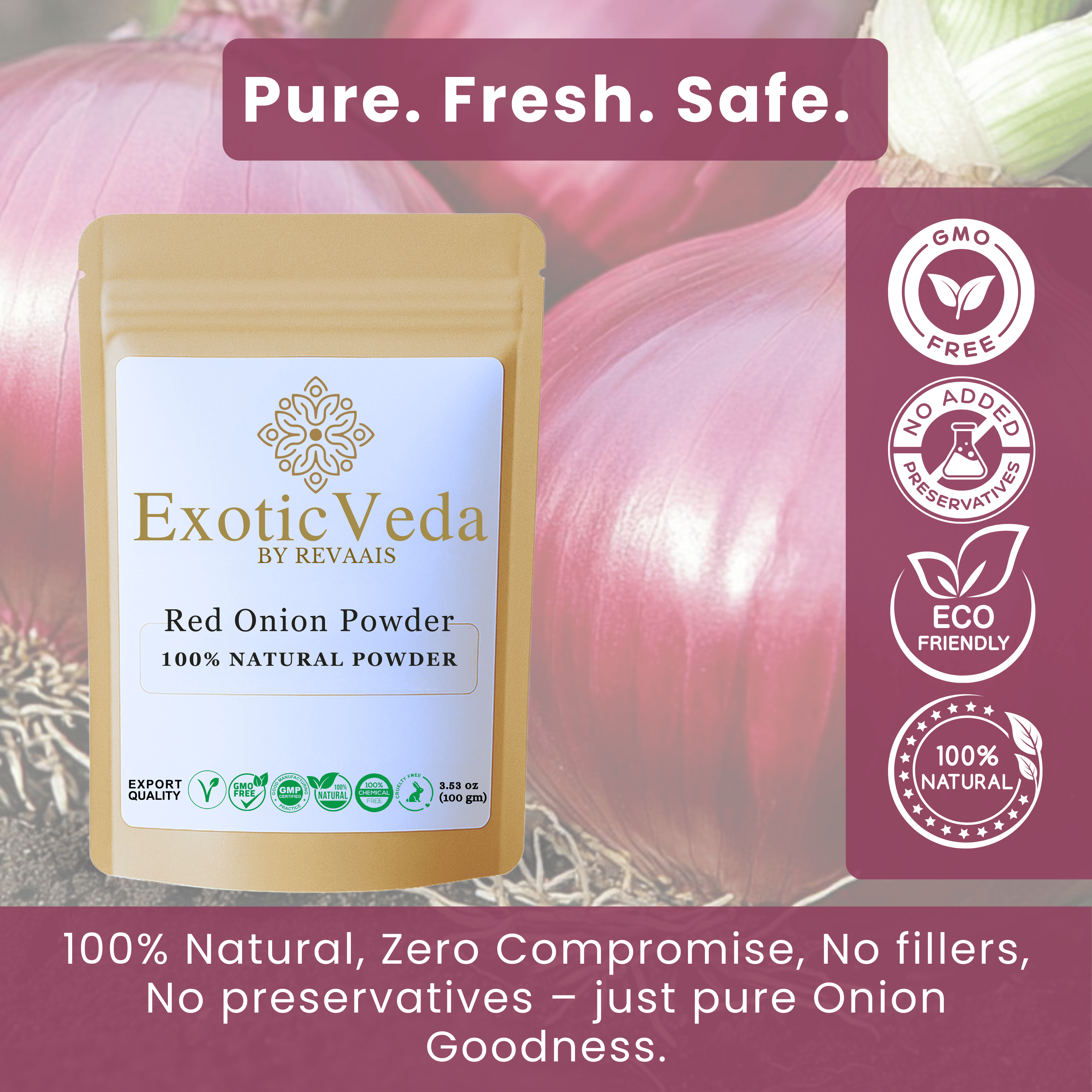 Red Onion Powder 100g (3.53 oz) – 100% Pure Dehydrated Onion Powder for Cooking, Seasoning, Soups &amp; Sauces