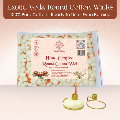 Premium Round Cotton Wick with Brass Wick Holder, Pack of 250 Round Cotton Wick