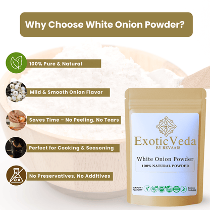 Exotic Veda White Onion Powder 100g (3.53 oz) – Pure Dehydrated Onion Powder for Cooking &amp; Seasoning