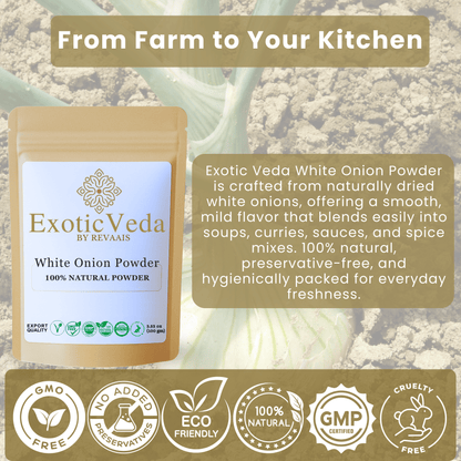Exotic Veda White Onion Powder 100g (3.53 oz) – Pure Dehydrated Onion Powder for Cooking &amp; Seasoning