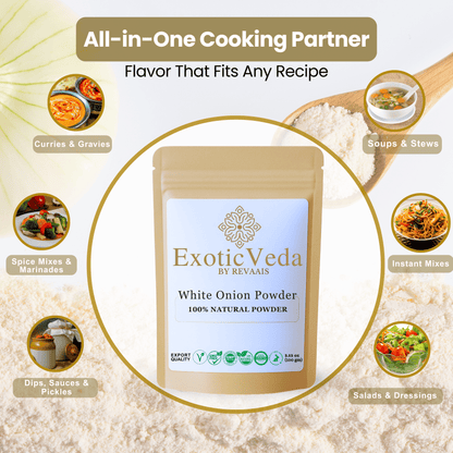 Exotic Veda White Onion Powder 100g (3.53 oz) – Pure Dehydrated Onion Powder for Cooking &amp; Seasoning