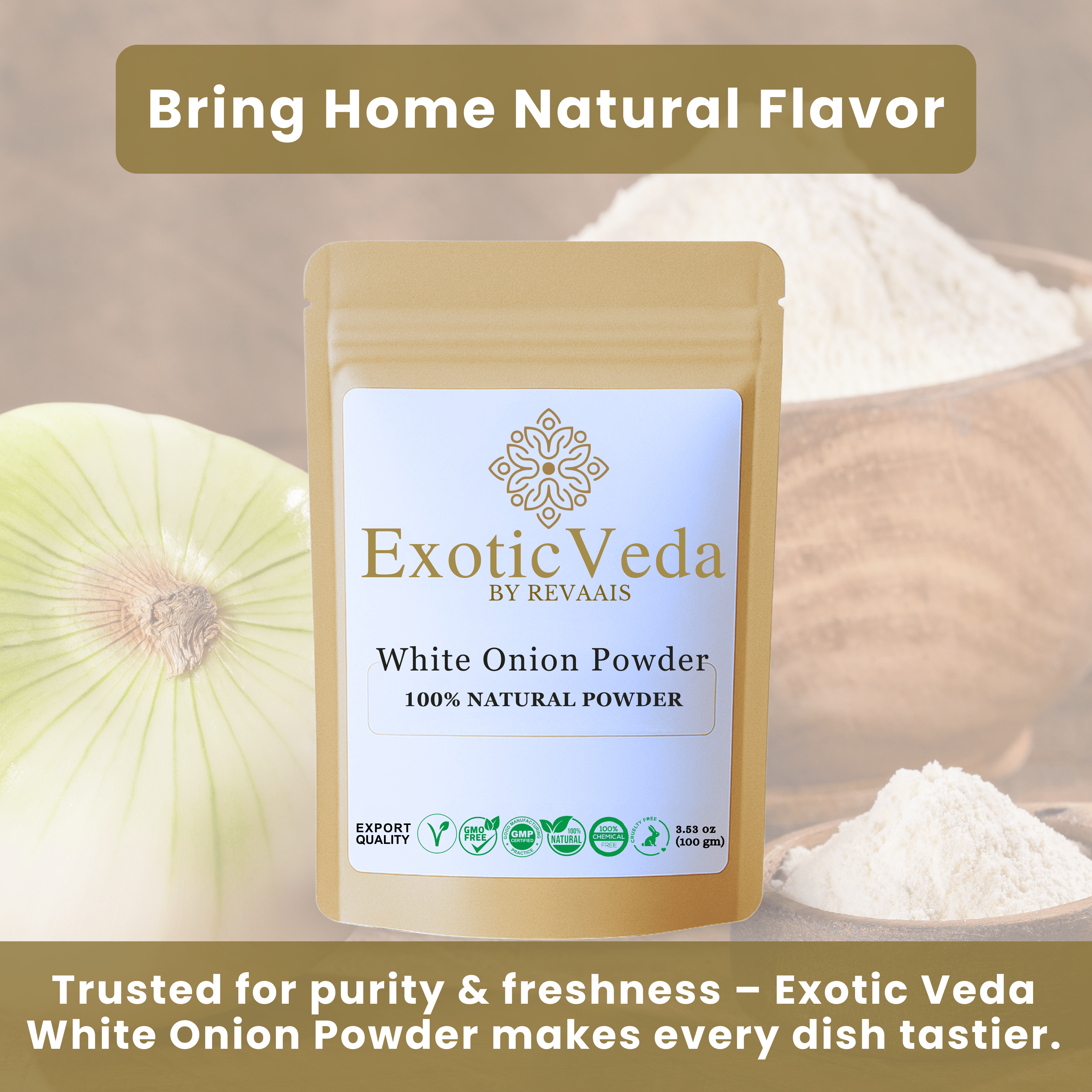 Exotic Veda White Onion Powder 100g (3.53 oz) – Pure Dehydrated Onion Powder for Cooking &amp; Seasoning